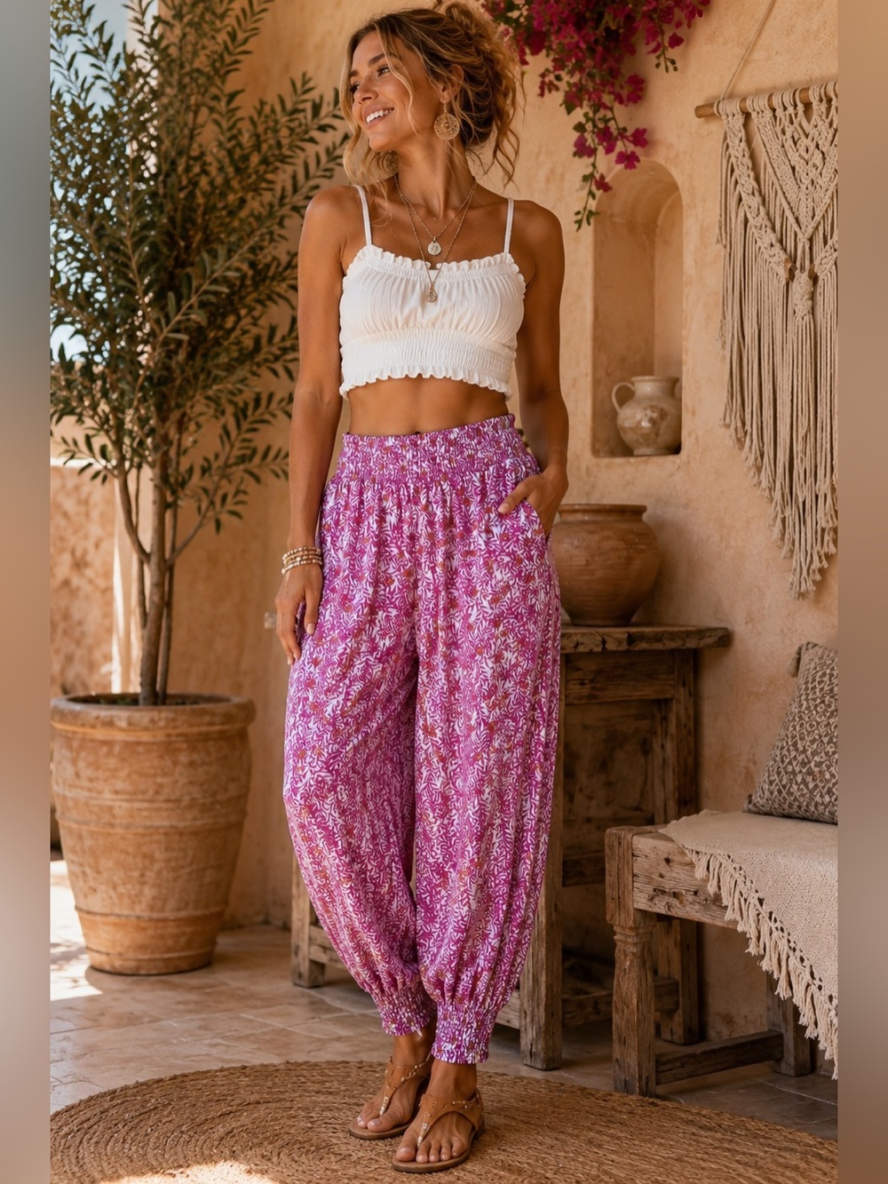 Anthropology Viscose Smocked Waist Harem Pants